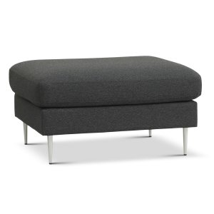 Ask puf, rektangulr - antracitgr polyester stof og brstet aluminium (85x70)