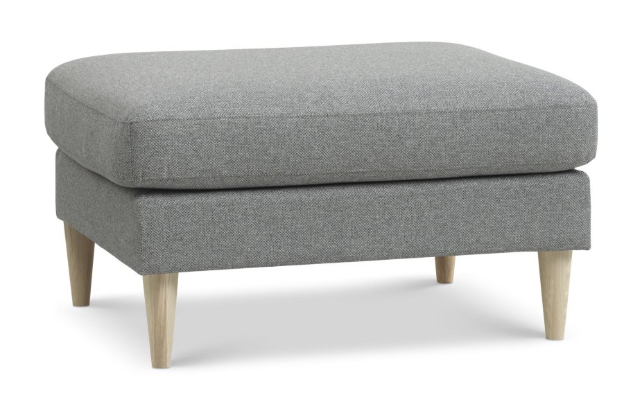 Ask puf, rektangulr - lys granitgr polyester stof og natur tr (85x70)