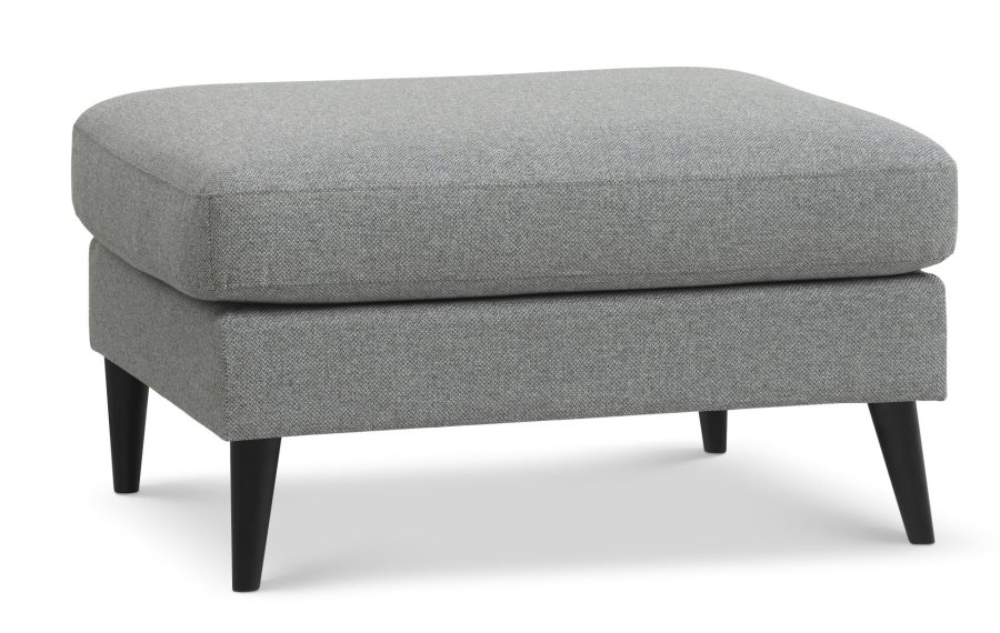 Ash Pouf, rechteckig - hellgranitgraues Polyestergewebe und schwarzes Holz (85x70)