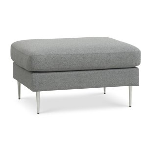 Ask puf, rektangulr - lys granitgr polyester stof og brstet aluminium (85x70)