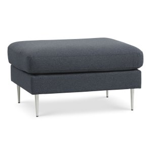 Ask puf, rektangulr - navy bl polyester stof og brstet aluminium (85x70)