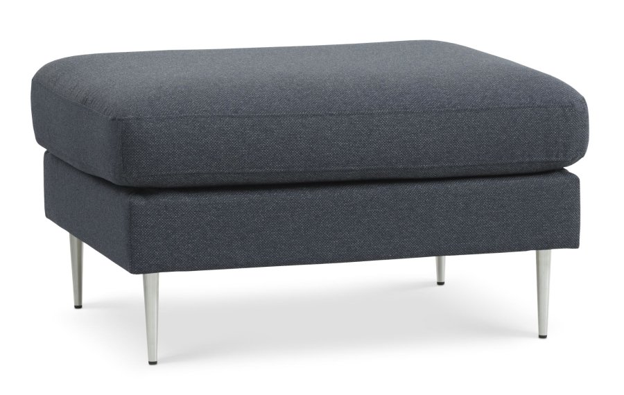 Ask puf, rektangulr - navy bl polyester stof og brstet aluminium (85x70)