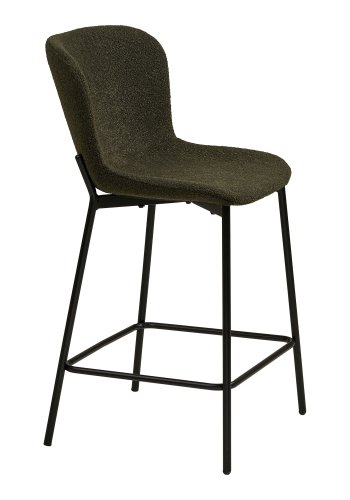 HOUSE NORDIC Maceda counterstol, m. rygl�n og fodst�tte - gr�n boucl� og sort st�l