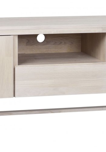 ROWICO Brooklyn TV-bord - hvidpigmenteret eg, m. 2 lger, 1 skuffe og 1 rum