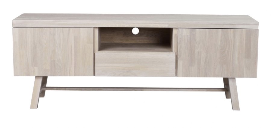 ROWICO Brooklyn TV-bord - hvidpigmenteret eg, m. 2 lger, 1 skuffe og 1 rum