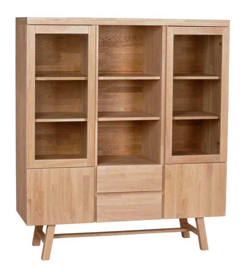 ROWICO Brooklyn vitrineskab - brstet eg, m. 4 lger og 2 skuffer 