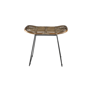 VILLA COLLECTION Sokna skammel, rektangulr - natur rattan og sort metal (53x33)