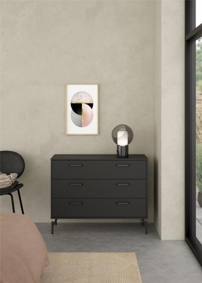 TVILUM Dana Chest med 3 skuffer, Matt Black, 98,7 x 39,8 x 76,6 cm