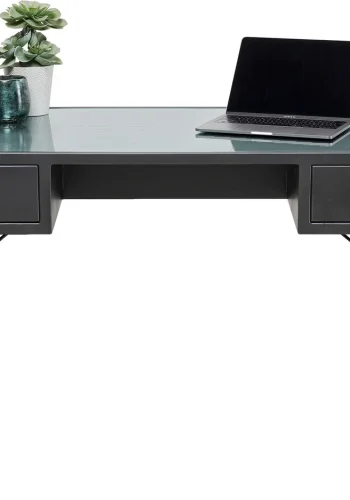 KARE DESIGN La Gomera skrivebord, m. 2 skuffer - klar glas og sort MDF/stl (140x60)