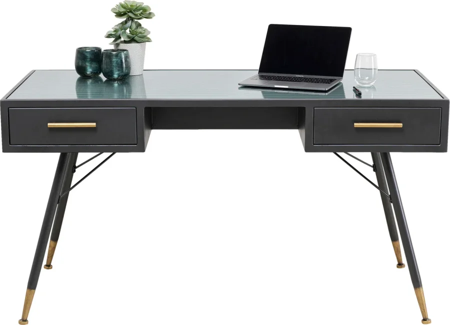 KARE DESIGN La Gomera skrivebord, m. 2 skuffer - klar glas og sort MDF/stl (140x60)
