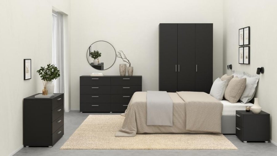 TVILUM Pepe Kommode - Schwarz matt in Eichenstruktur, mit 8 Schubladen