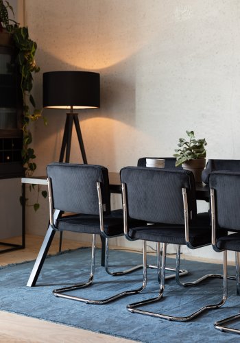 ZUIVER Ridge Rib Kink spisestuestol, stablebar - svart flyel og slvkrom