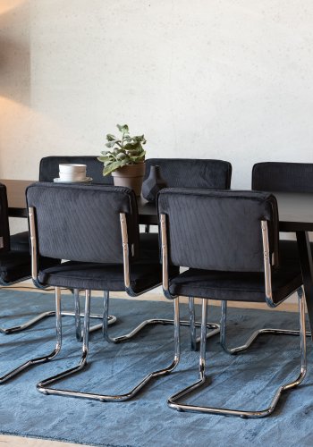ZUIVER Ridge Rib Kink spisestuestol, stablebar - svart flyel og slvkrom