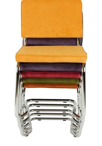 ZUIVER Ridge Rib Kink spisestuestol, stablebar - gr flyel og slvkrom