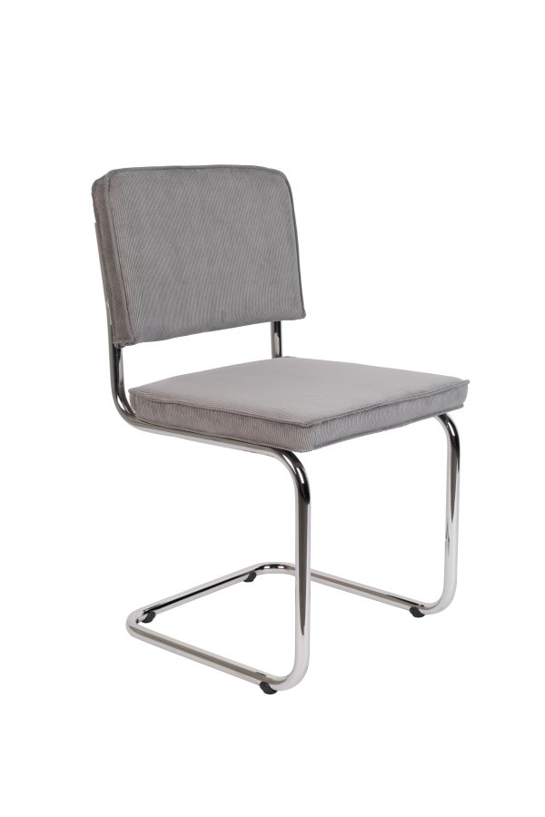 ZUIVER Ridge Rib spisestuestol - lysegr flyelspolyester og slvkrom