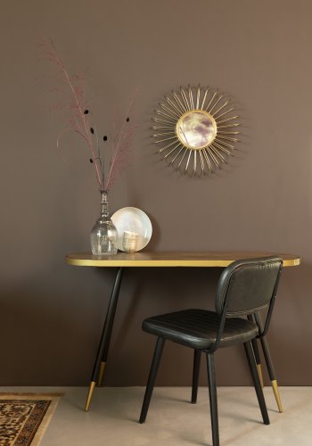 WHITE LABEL LIVING Jake Worn spisestuestol - sort kunstskinn og eik