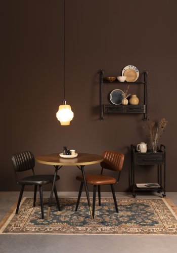 WHITE LABEL LIVING Jake Worn spisestuestol - brunt kunstskinn og eik