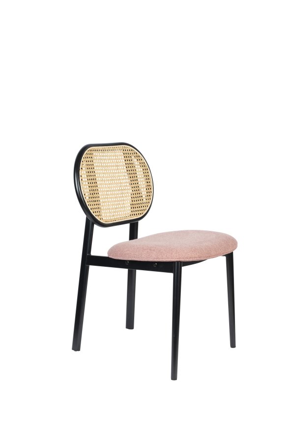 ZUIVER Spike spisestuestol - naturlig rotting, rosa polyester og sort stl