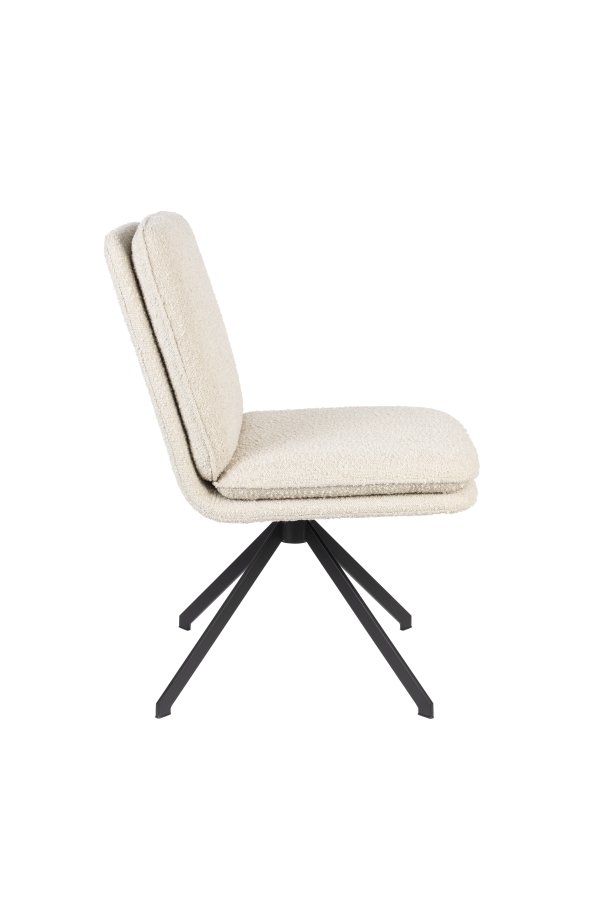 ZUIVER Tyler spisebordstol, m svingfunksjon - hvitt boucléstoff og sort stl