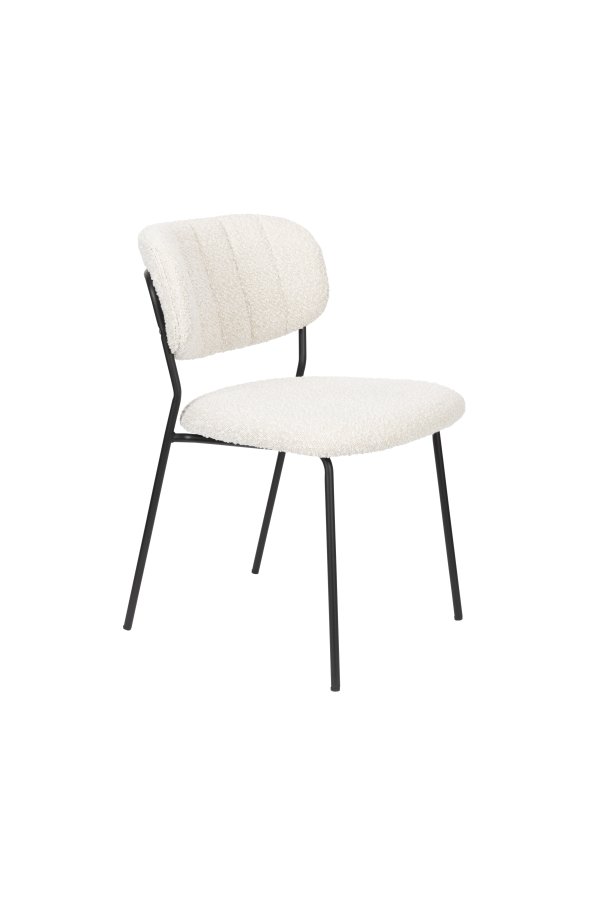 WHITE LABEL LIVING Jolien spisestuestol - hvit bouclé og sort stl