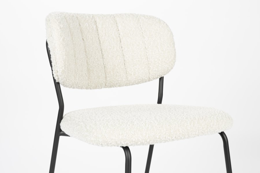 WHITE LABEL LIVING Jolien spisestuestol - hvit bouclé og sort stl