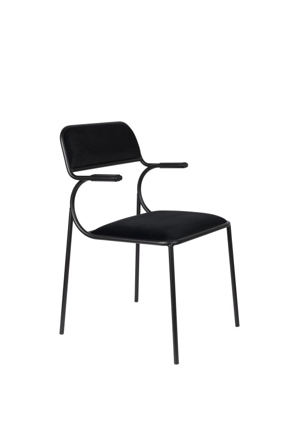 ZUIVER Alba lenestol, med armlener - svart flyel og sort metall