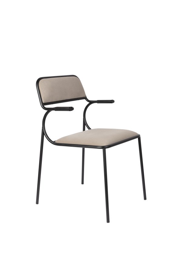 ZUIVER Alba lenestol, med armlener - beige flyel og sort metall