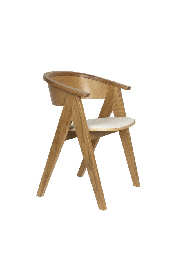 ZUIVER NDSM lenestol, med armlener - beige boucléstoff og naturlig eik