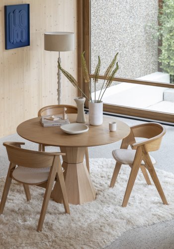 ZUIVER NDSM lenestol, med armlener - beige boucléstoff og naturlig eik