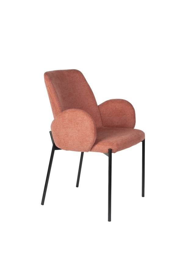 WHITE LABEL LIVING Tjarda spisebordsstol, med armlener - gammelrosa polyester og svart jern