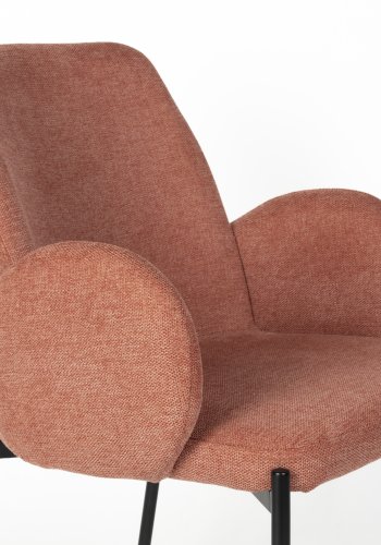 WHITE LABEL LIVING Tjarda spisebordsstol, med armlener - gammelrosa polyester og svart jern