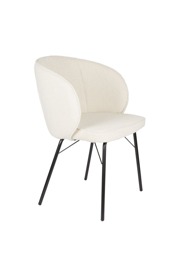 WHITE LABEL LIVING Joa spisestuestol, med armlen - hvit polyester og svart jern