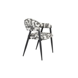DUTCHBONE Miyo spisebordsstol, m. armln - hvid grafisk mnstret stof og sort metal