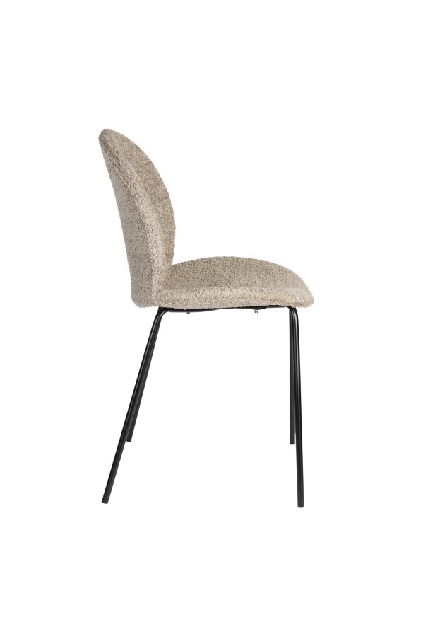 ZUIVER Bonnet spisebordstol - beige polyester teddystoff og sort metall
