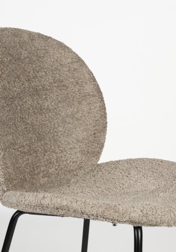 ZUIVER Bonnet spisebordstol - beige polyester teddystoff og sort metall