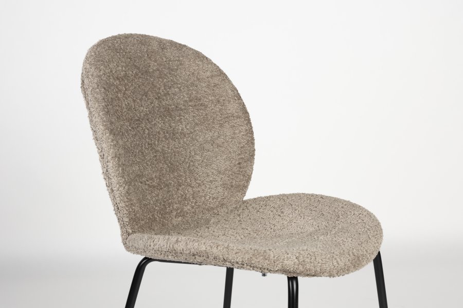 ZUIVER Bonnet spisebordstol - beige polyester teddystoff og sort metall