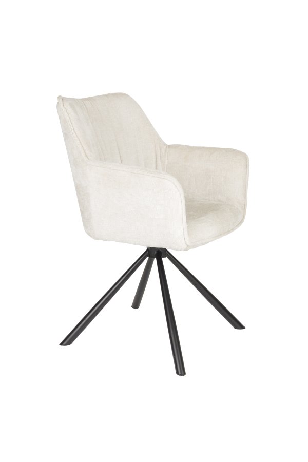 WHITE LABEL LIVING Kodak spisestuestol, med armlen og svingfunksjon - beige polyester og svart jern