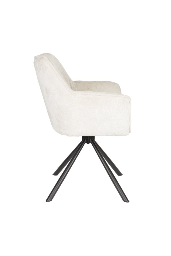 WHITE LABEL LIVING Kodak spisestuestol, med armlen og svingfunksjon - beige polyester og svart jern