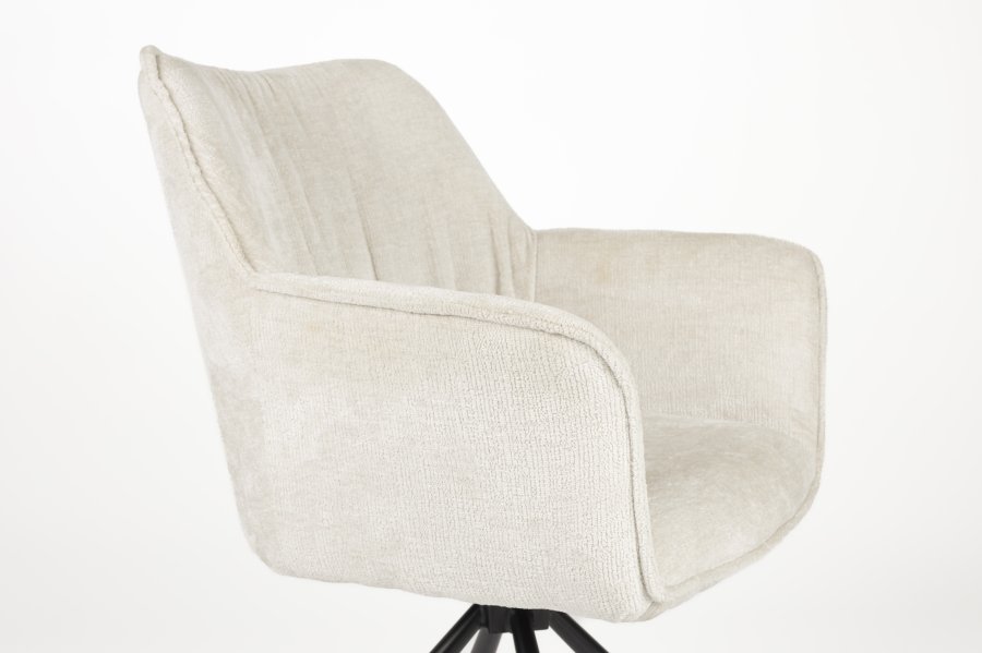 WHITE LABEL LIVING Kodak spisestuestol, med armlen og svingfunksjon - beige polyester og svart jern