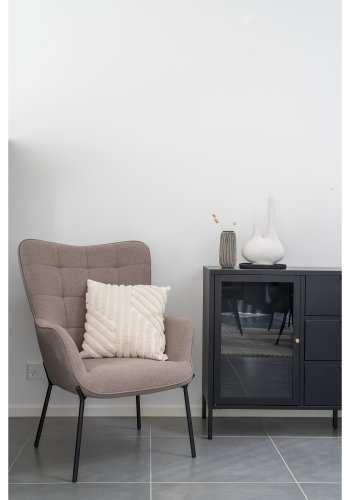 HOUSE NORDIC Glasgow lenestol, med armlener - steingr polyesterstoff og sort stl