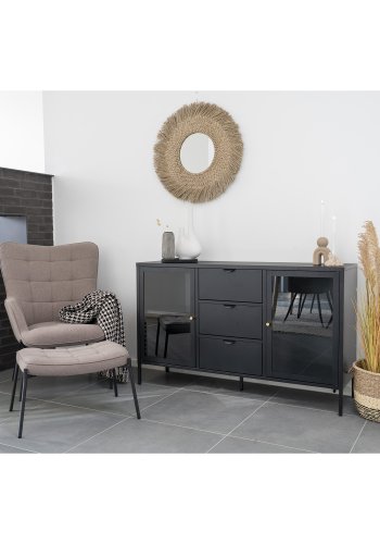 HOUSE NORDIC Glasgow lenestol, med armlener - steingr polyesterstoff og sort stl