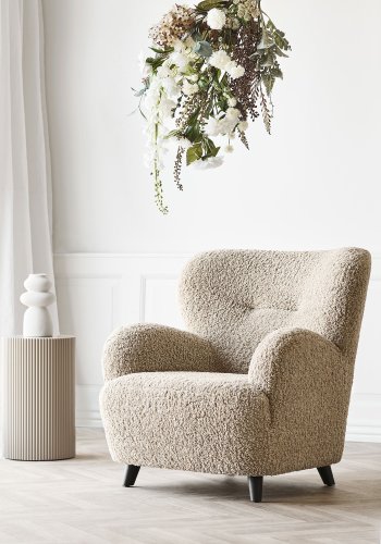 HOUSE NORDIC Lunaro f�t&ouml;lj, med armst&ouml;d - ljusbrun polyester och brunt tr&auml;