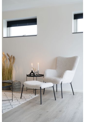 HOUSE NORDIC Glasgow f�t&ouml;lj och fotpall - vit polyester och st�l (set om 2)