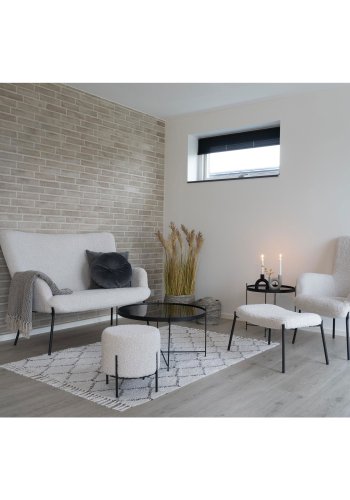 HOUSE NORDIC Glasgow f�t&ouml;lj och fotpall - vit polyester och st�l (set om 2)