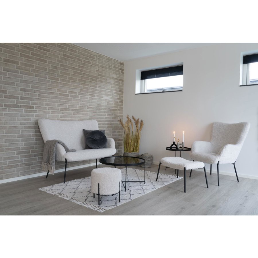 HOUSE NORDIC Glasgow f�t&ouml;lj och fotpall - vit polyester och st�l (set om 2)