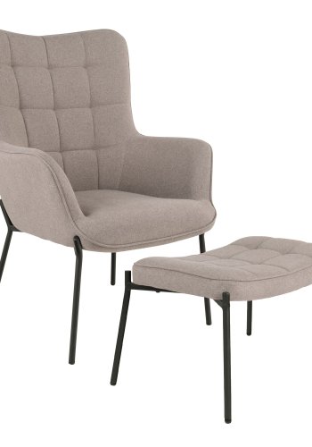 HOUSE NORDIC Glasgow loungef�t&ouml;lj och fotpall - sten, polyester och st�l (set om 2)