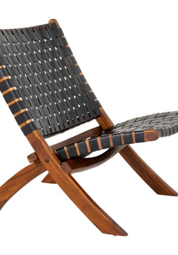HOUSE NORDIC Perugia klappstol - sort skinn og brunt teak