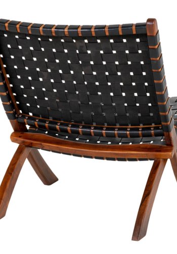 HOUSE NORDIC Perugia klappstol - sort skinn og brunt teak