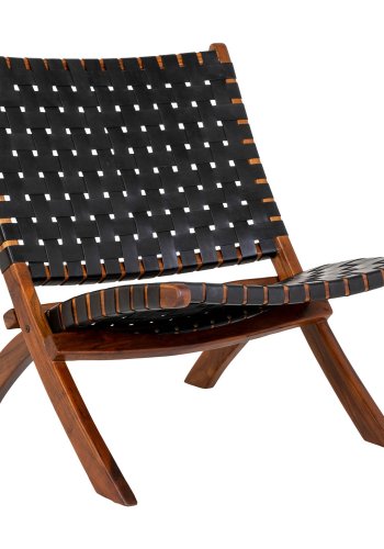 HOUSE NORDIC Perugia klappstol - sort skinn og brunt teak
