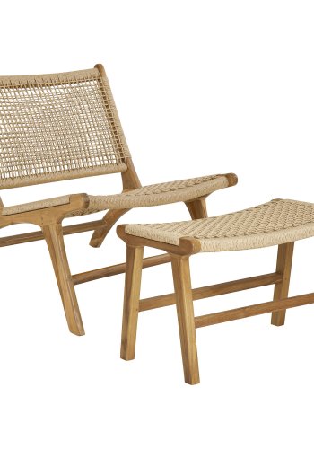 HOUSE NORDIC Derby loungef�t&ouml;lj och fotpall - naturlig PE-rotting och teaktr&auml; (set om 2)